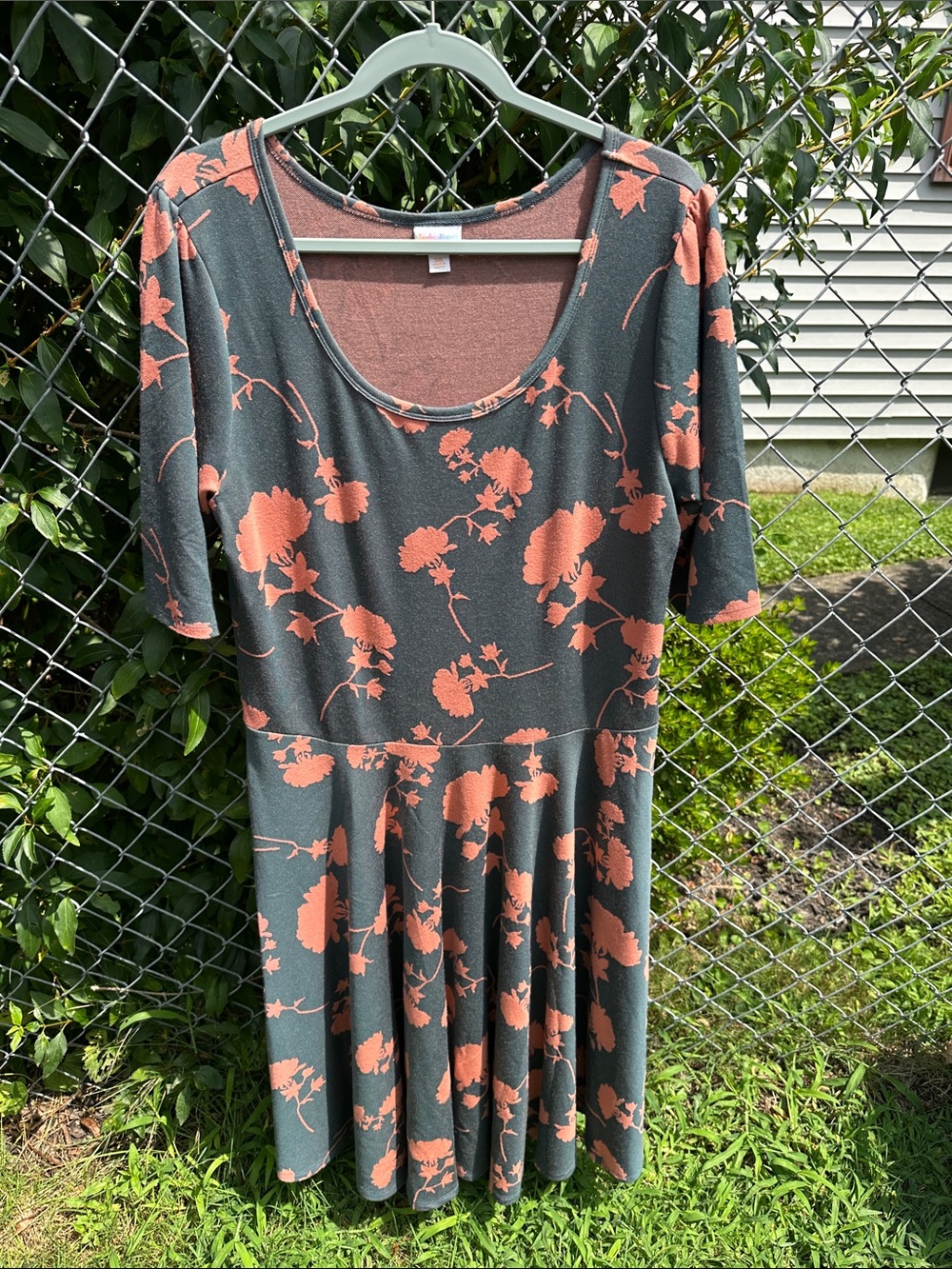LuLaRoe Charcoal Midi Dress with Coral Floral Print